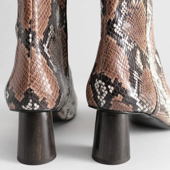 & Other Stories Wooden Heel Snake Ankle Boots Size 7 - Picture 3 of 14